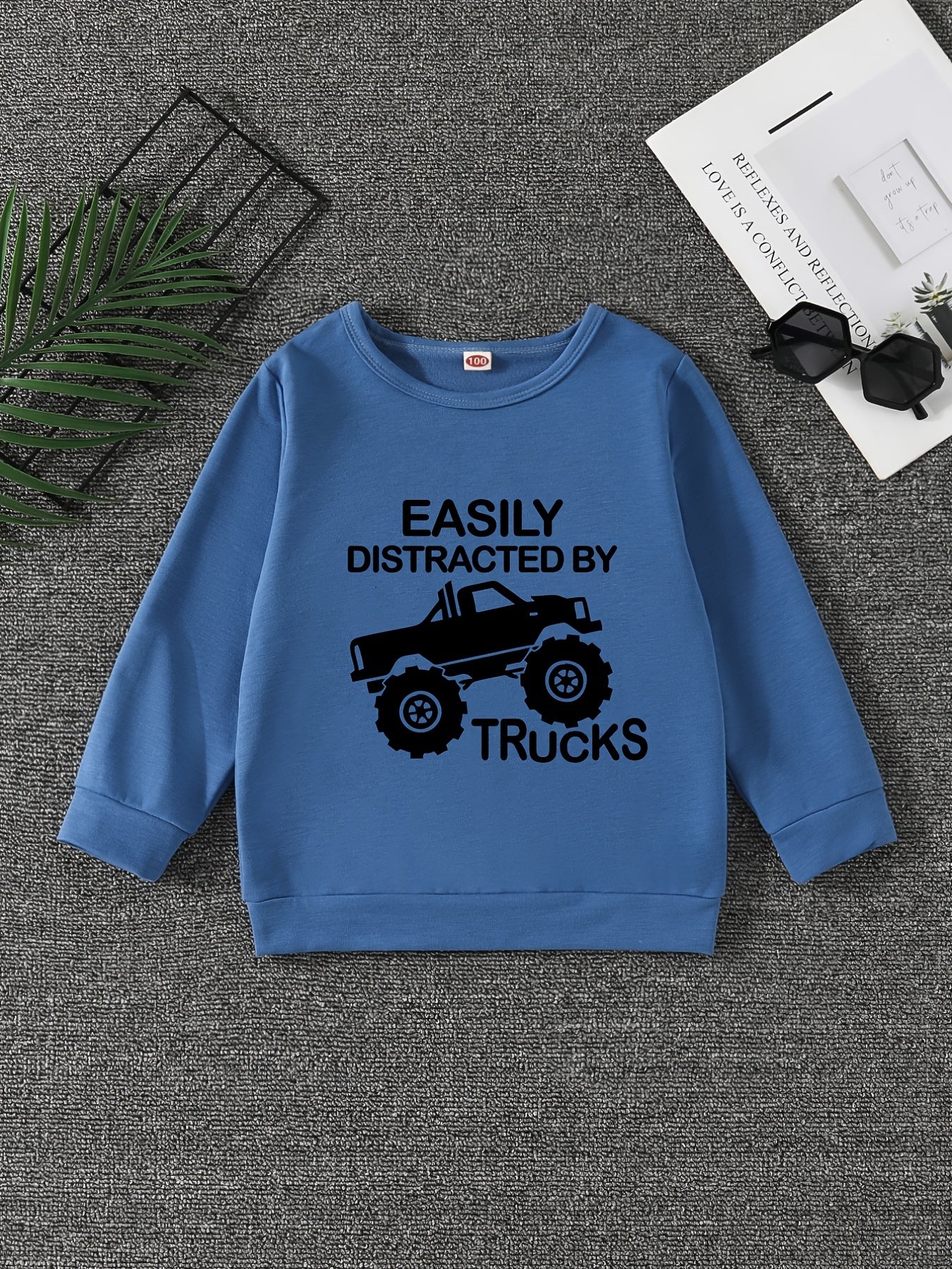 TRUCKS Letter Print Boys Casual Sweatshirt Long Sleeve Crew Neck Tops