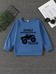 TRUCKS Letter Print Boys Casual Sweatshirt Long Sleeve Crew Neck Tops