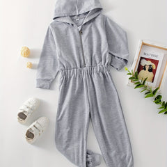 Girls Hoodie Jumpsuit with Elastic Waist - Kids Casual Summer Outfit