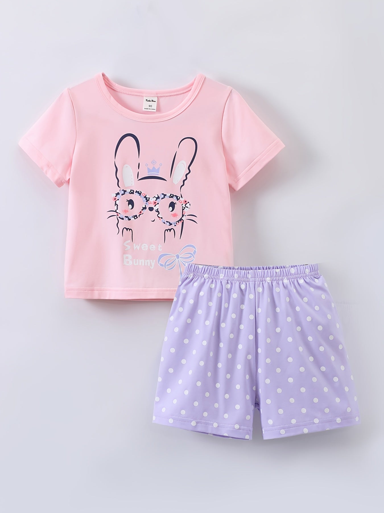 2pcs Girls Easter Rabbit T Shirts & Polka Dot Shorts Set Kids Summer Clothes