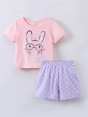 2pcs Girls Easter Rabbit T Shirts & Polka Dot Shorts Set Kids Summer Clothes