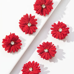 6 Pack Fabric Flower Hair Clips Set with Rhinestones