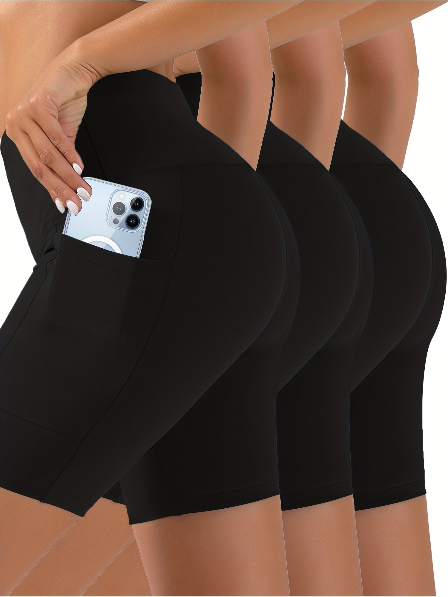 Solid Slim Biker Shorts 3 Pack Casual Workout Summer Leggings Women's Clothing