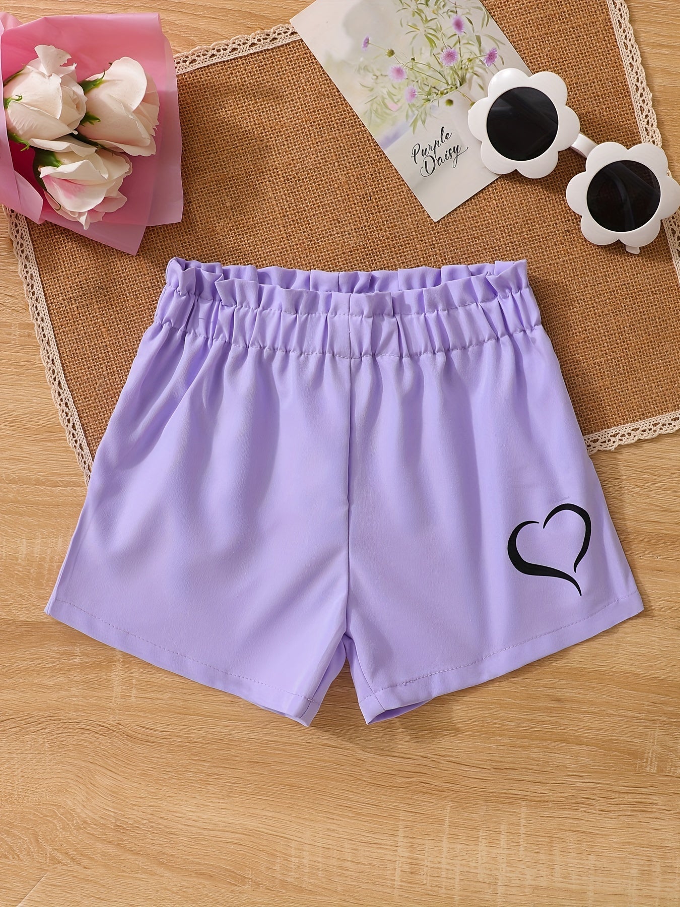 Toddler Girls Heart Graphic Paperbag Waist Sports Track Shorts