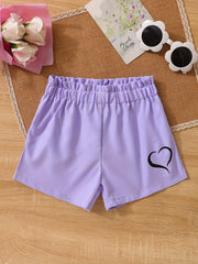 Toddler Girls Heart Graphic Paperbag Waist Sports Track Shorts