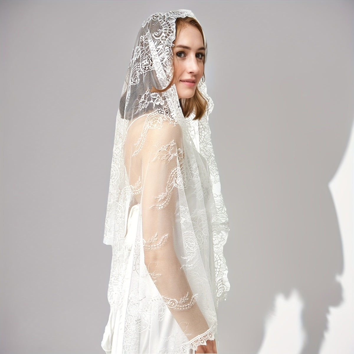 Bridal Lace Veil Scarf Vintage Long Headscarf for Women Wedding Veil