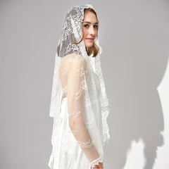 Bridal Lace Veil Scarf Vintage Long Headscarf for Women Wedding Veil
