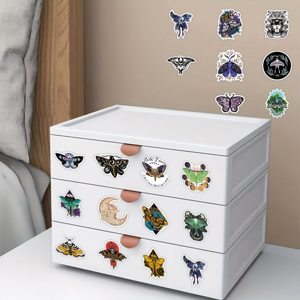 50pcs Vinyl Moth Stickers for Notebook Water Bottle