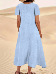 Short Sleeve A-line Dress With Pockets