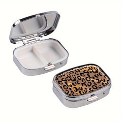 Leopard Print Pill Case 2 Compartment Medicine Organizer Portable Vitamin Box