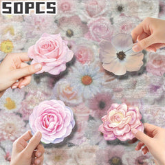 50 Pink Roses & Floral Stickers Non Repeating Transparent Decals for Party Decor