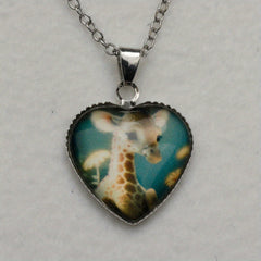 Little Giraffe Animal Heart Pendant Necklace for Girls