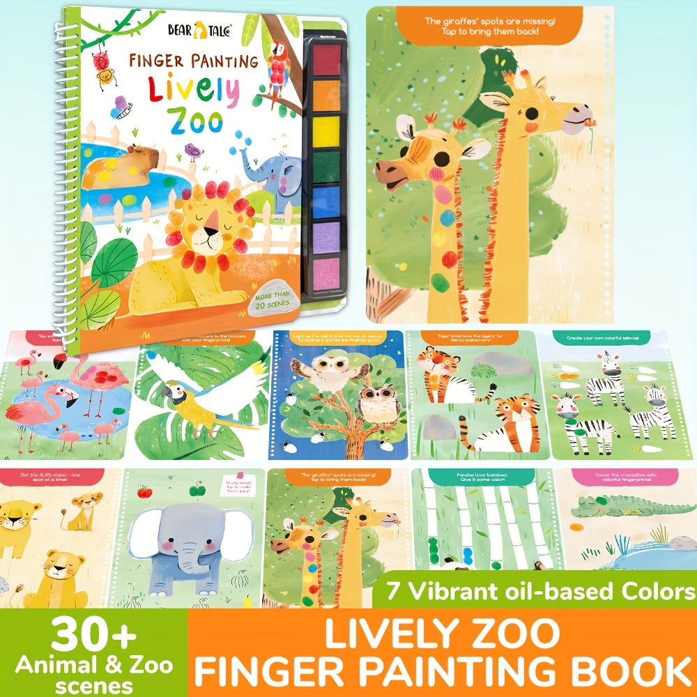 Lively Zoo Finger Painting Book 30 Scenes Washable Non Toxic Quiet Book
