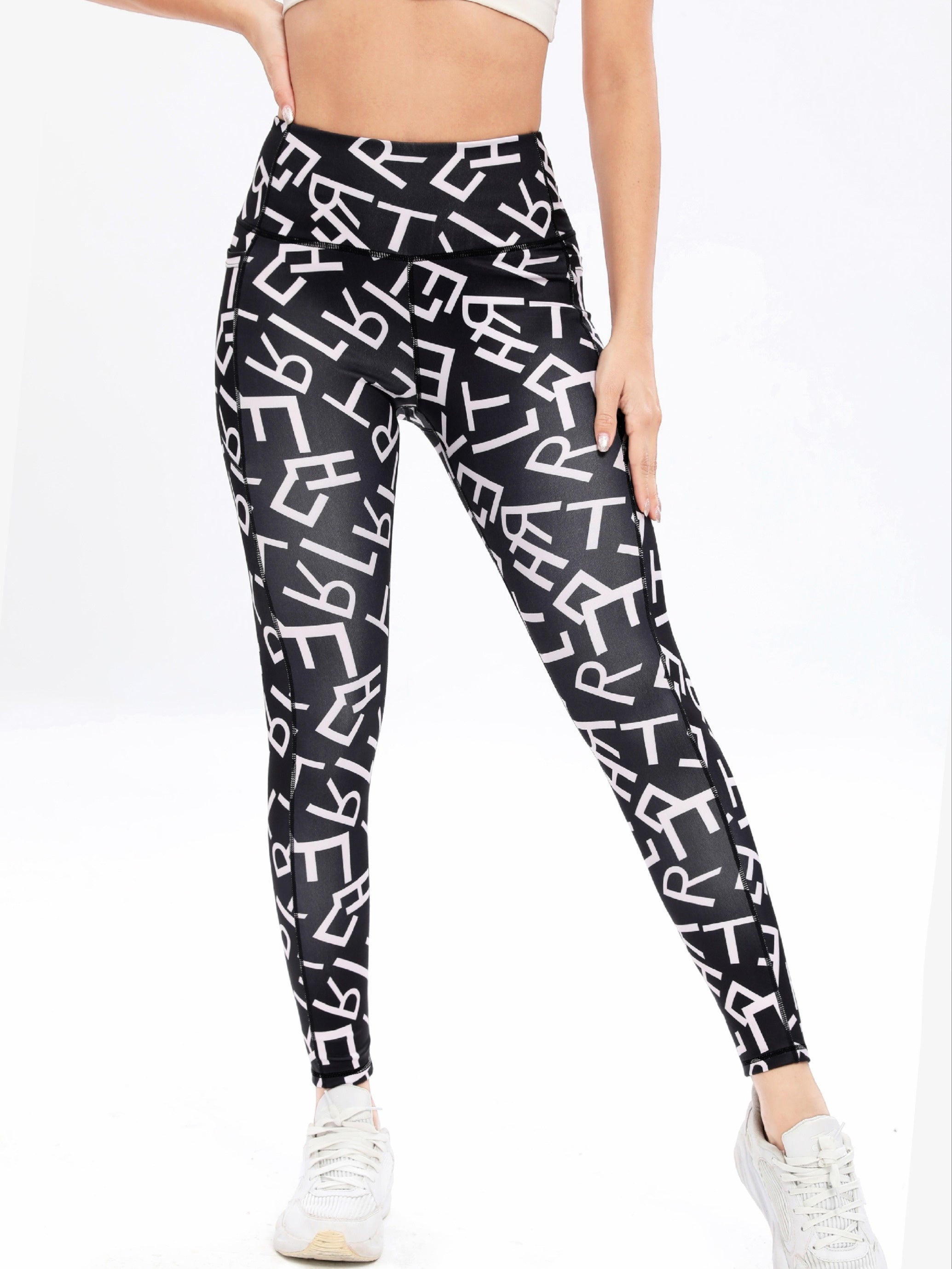 Letter Print Yoga Pants High Stretch Slim Fit Sports Yoga Leggings