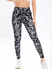 Letter Print Yoga Pants High Stretch Slim Fit Sports Yoga Leggings