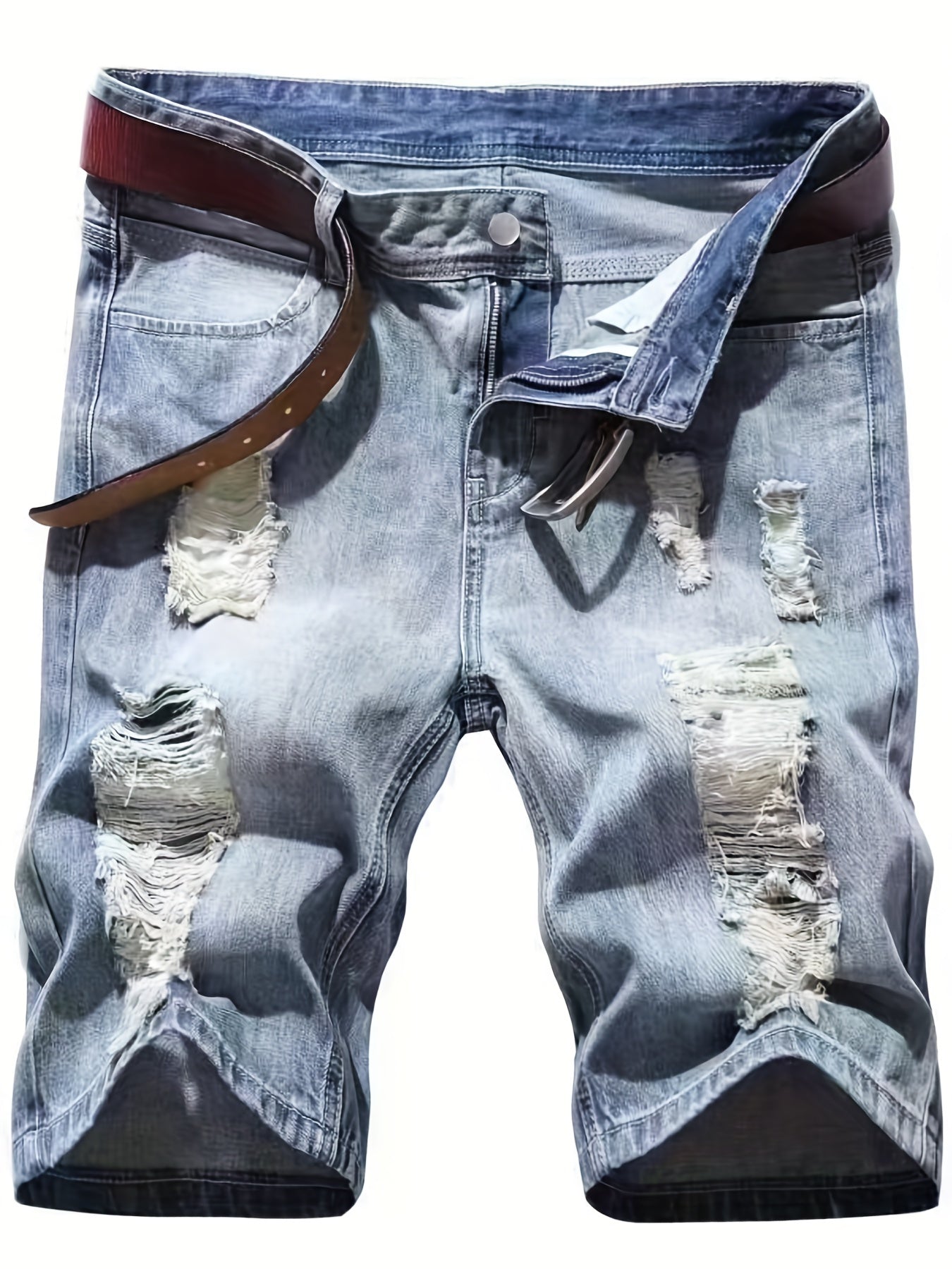 Men's Ripped Denim Shorts Loose Fit Distressed Casual Street Style