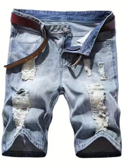 Men's Ripped Denim Shorts Loose Fit Distressed Casual Street Style