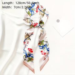 Colorful Flower Birds Skinny Scarf Printed Neckerchief Hair Ribbon