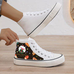 Christmas Cartoon Print Plush Lined Thermal Chunky Canvas Sneakers