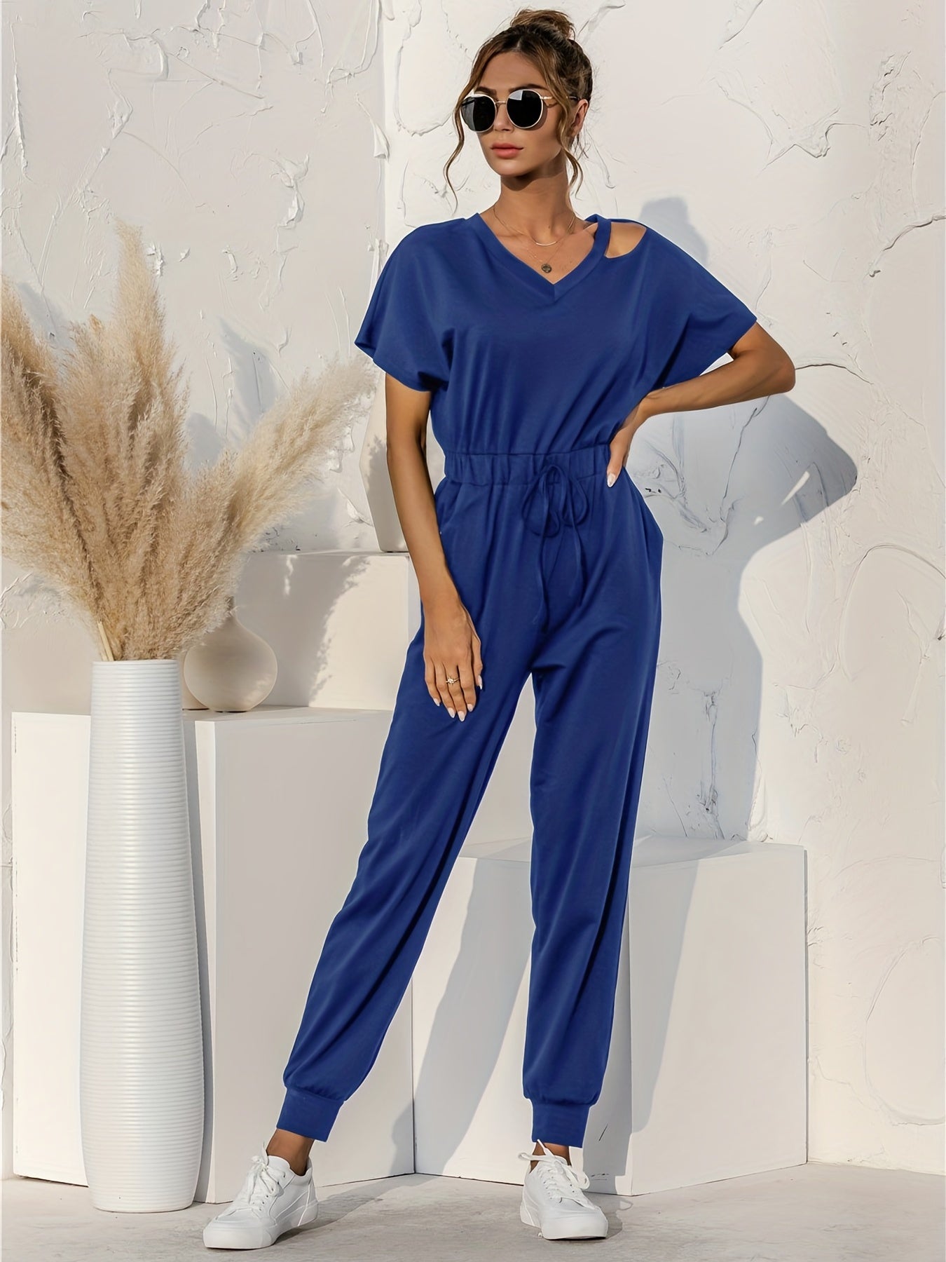 Cold Shoulder Drawstring Jumpsuit for Women