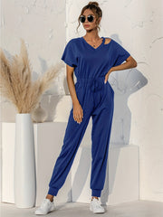 Cold Shoulder Drawstring Jumpsuit for Women