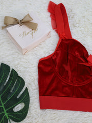 Velvet Ruffle Trim Christmas Lingerie Set
