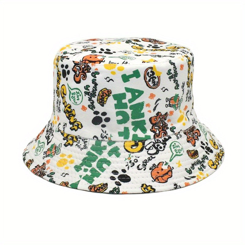 Graffiti Print Bucket Hat Unisex Hip Hop Sunscreen Basin Hat
