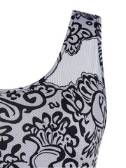 Paisley Print Tank Top Plus Size High Stretch Casual Round Neck Irregular Trim