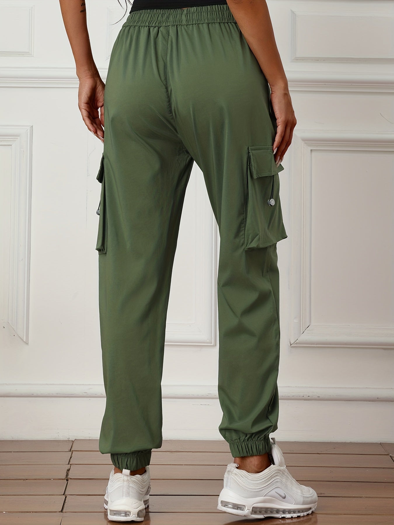 Y2K Solid Drawstring Cargo Pants Casual Side Pockets Baggy Cargo Pants
