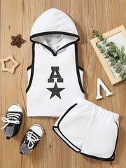 Baby Boys Star Print Hooded Top & Shorts Set, Summer Casual Outfit