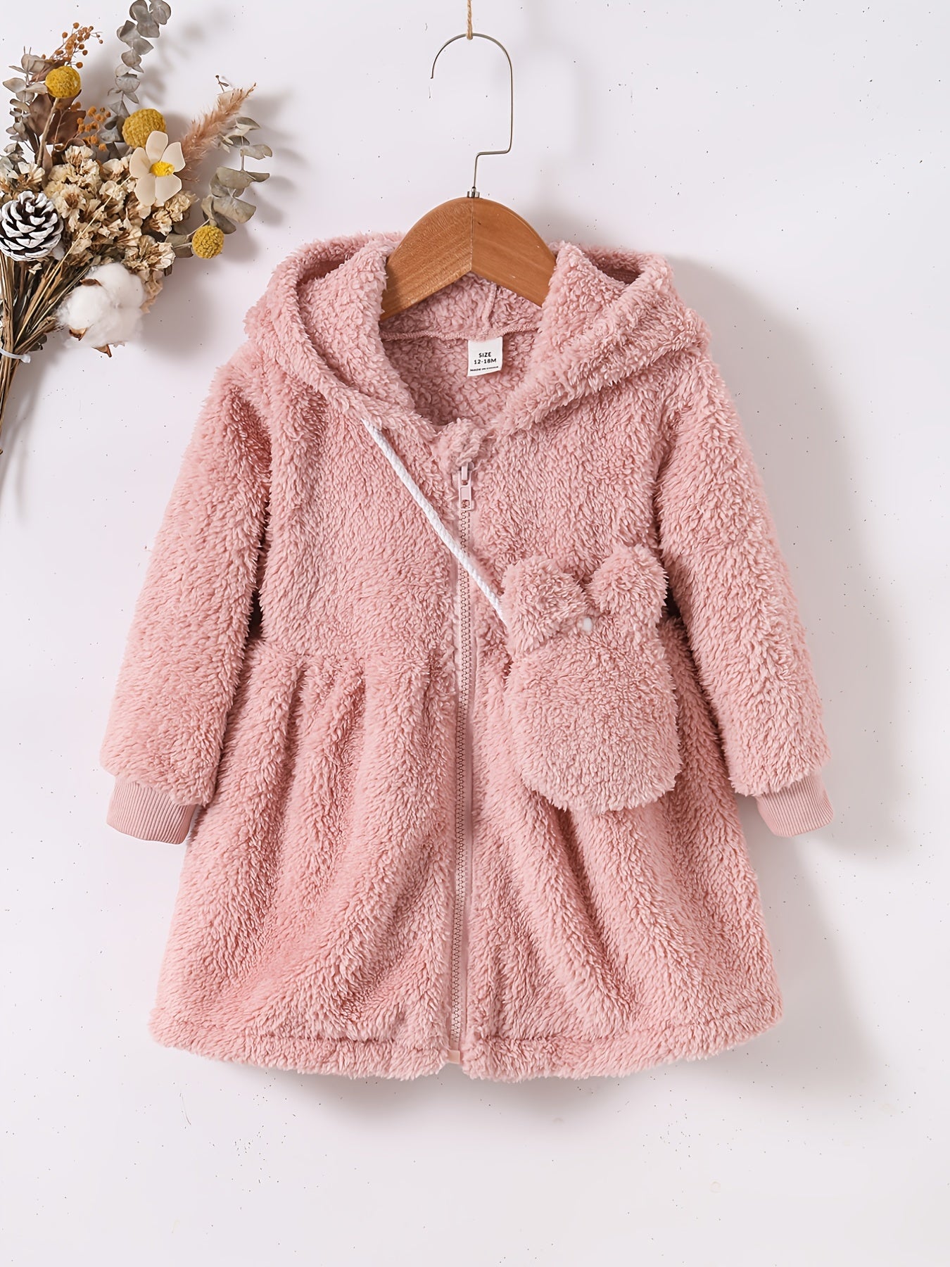 Toddler Baby Girls Furry Hooded Dress & Bag 2pcs Set