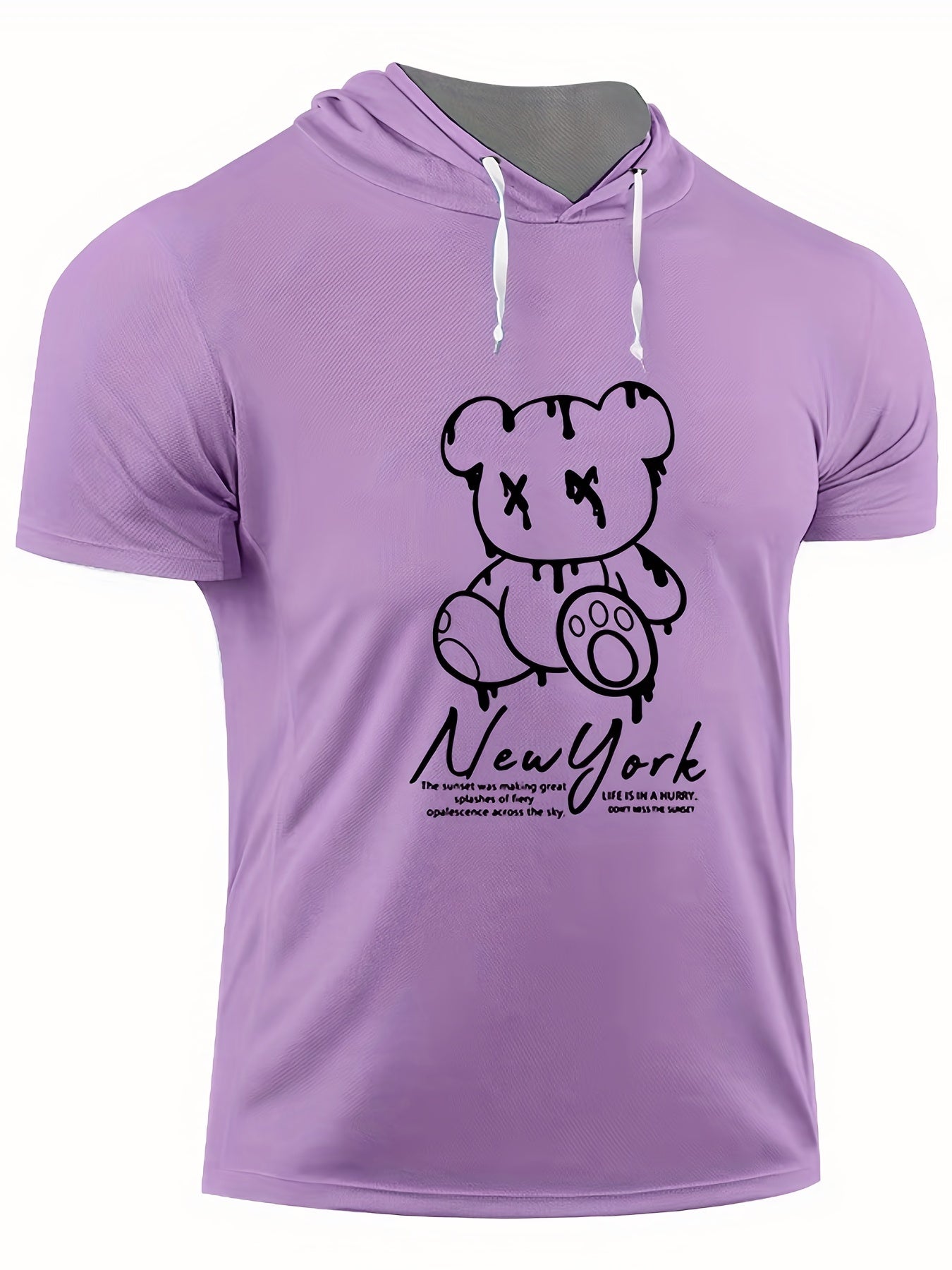 Men's Bear Graphic Hooded T shirt BEAR PRINT Casual Slightly Stretch Tee