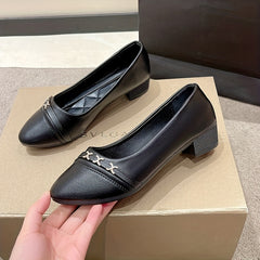 Women's Soft Sole Almond Toe Slip On Low Heel Comfy Shoes