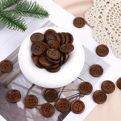 10pcs Wooden 4 Hole Round Sewing Buttons - Classic Wood Buttons for DIY Crafts