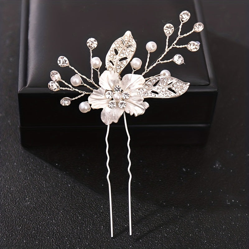 Faux Pearl Hair Jewelry Flower Hairpins Rose Golden Silvery Hair Clip Wedding