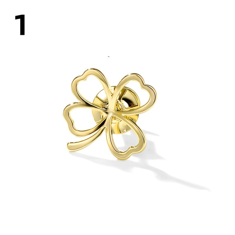 Four Leaf Clover Brooch Metal Lapel Strap Pin Fixed Lucky Clover Bow Knot Pin