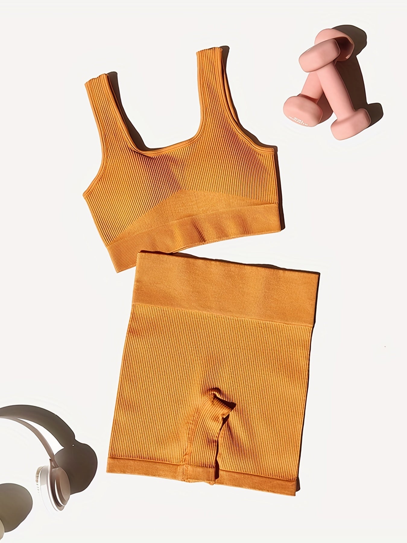 Womens Seamless Thread Tight Bra & Shorts Set - Sports Fitness Yoga Running