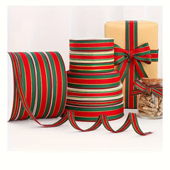 Christmas Ribbon Red Green Striped Golden Ribbon Bow Gift Wrap DIY