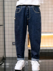 Boy's Loose Fit Denim Jeans Mid Stretch Breathable Pants