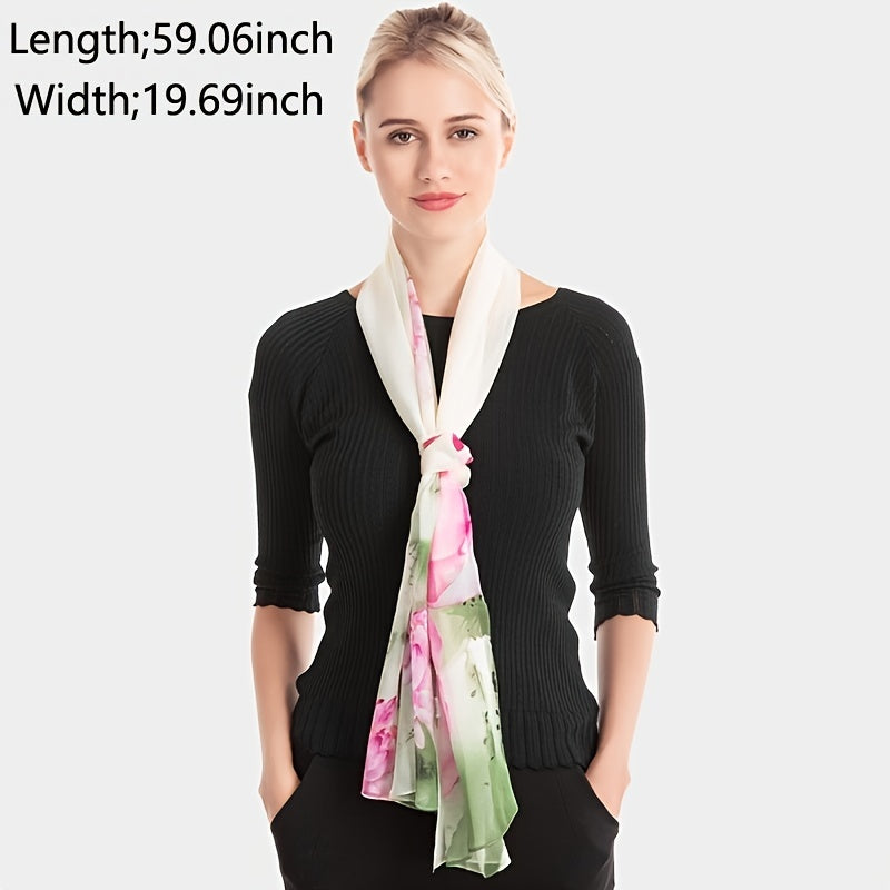 Chiffon Ink Lotus Print Thin Headwrap Large Shawl Summer Beach Towel