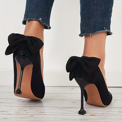Women's Back Bowknot Stiletto Heels Pointed Toe Slip On High Heels Pumps