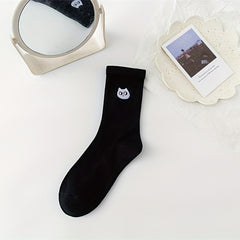 4 Pairs Cartoon Cat Print Socks Mid Tube Women's Stockings