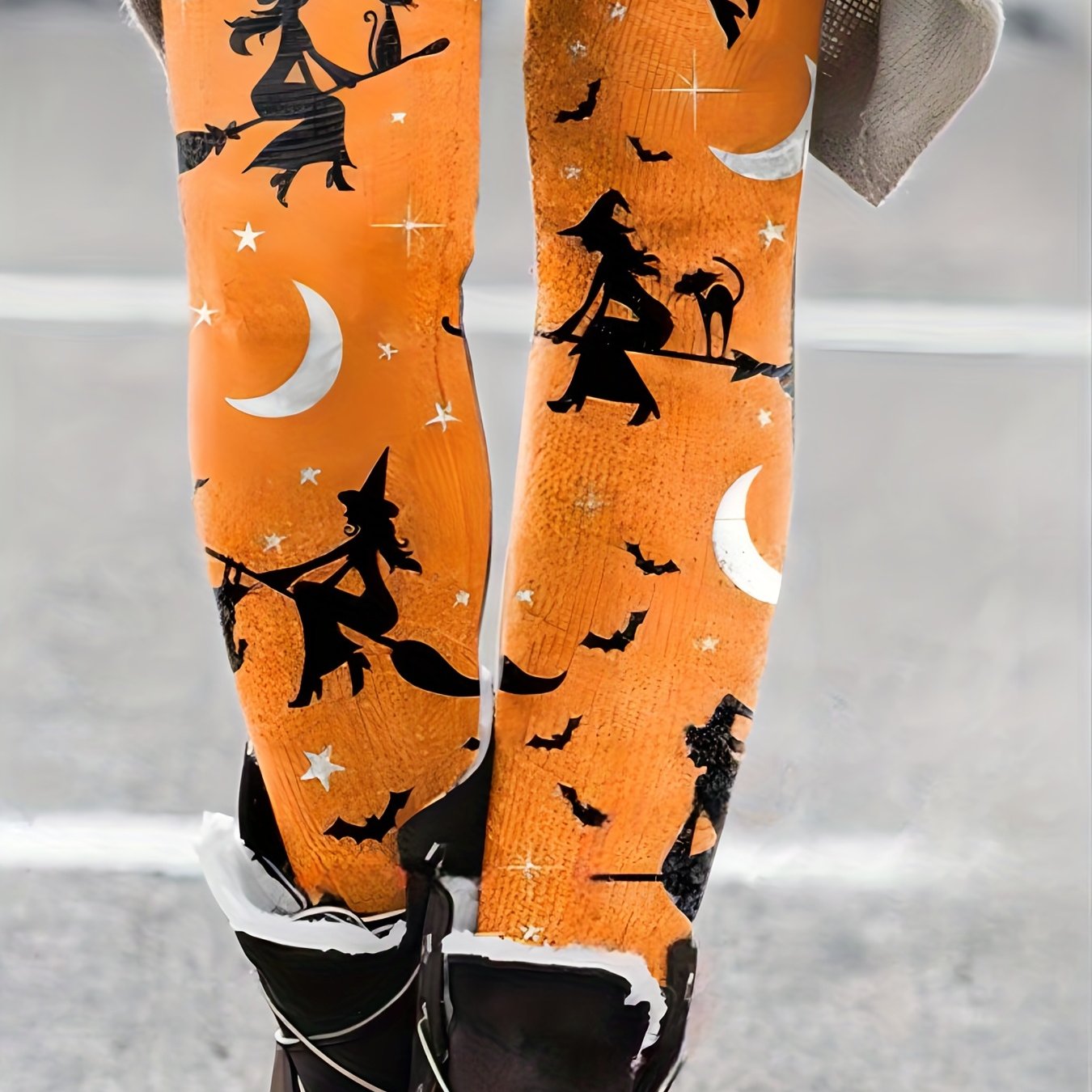 Halloween Witch Print Skinny Leggings Elastic Waist Leggings