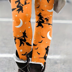 Halloween Witch Print Skinny Leggings Elastic Waist Leggings