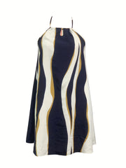 Geo Print Keyhole Dress Halter Neck Sleeveless Summer Dress