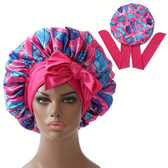 Flower Print Satin Bonnet Lightweight Sleeping Cap Wide Ribbon Hair Bonnets