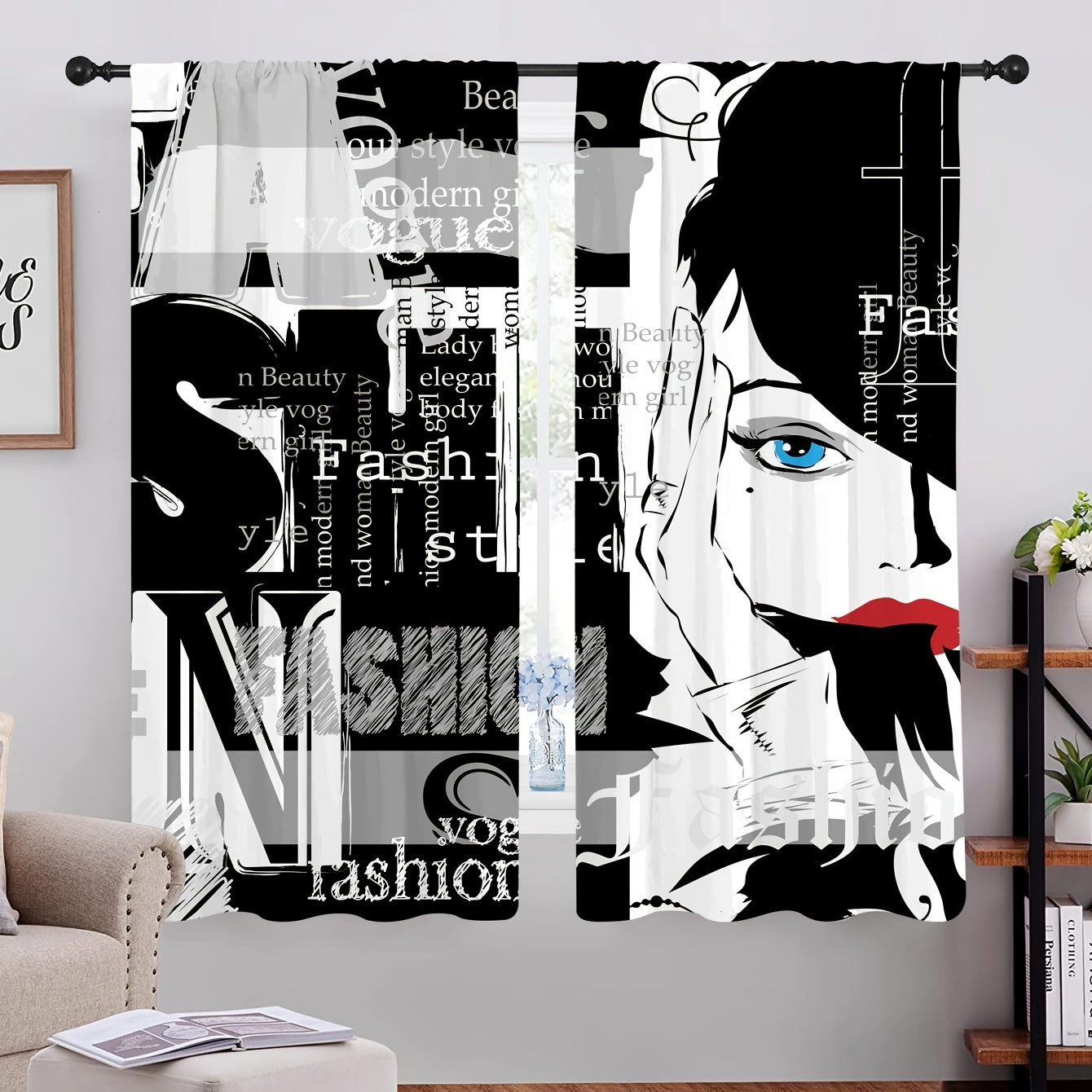2 Illustrated Woman Curtain Set