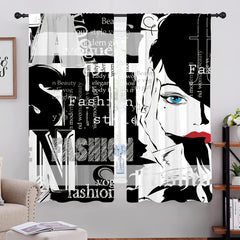 2 Illustrated Woman Curtain Set