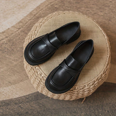 Women's Chunky Heel Loafers Retro Faux Leather Shoes Comfortable Walking Shoes