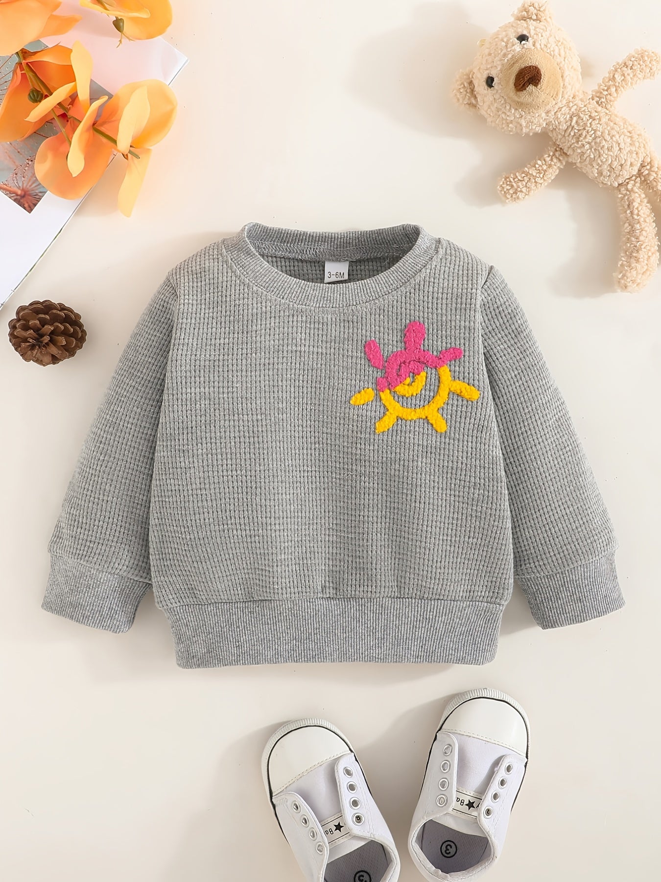Baby Boys Bear Print Pullover Sweatshirt for Fall Winter